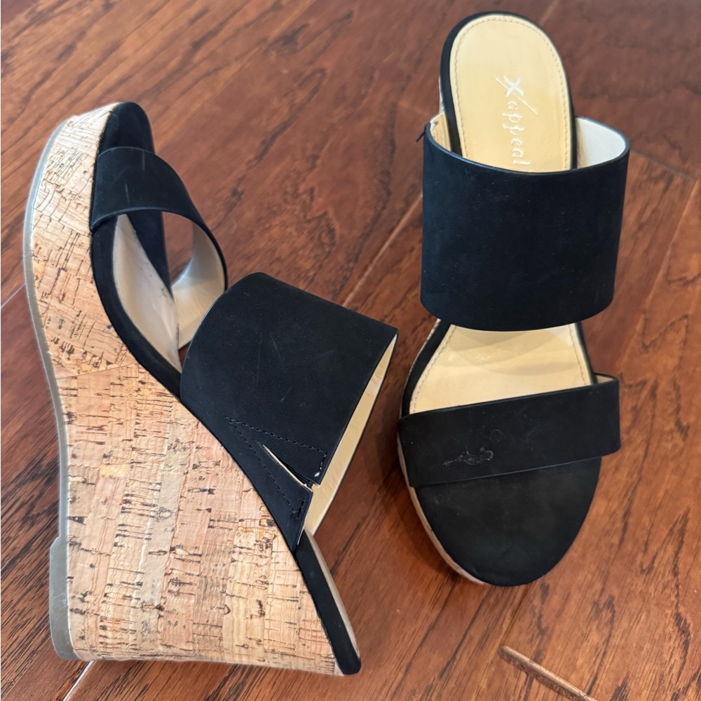 Black & Cork Wedge Sandals